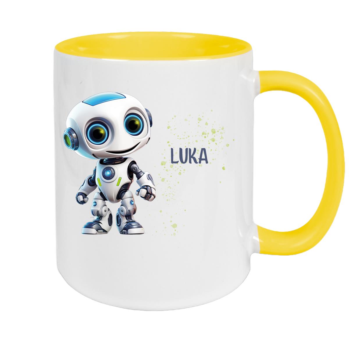 Tasse Wunschname Roboter 1 Keramik Kinderbecher versch. Farben
