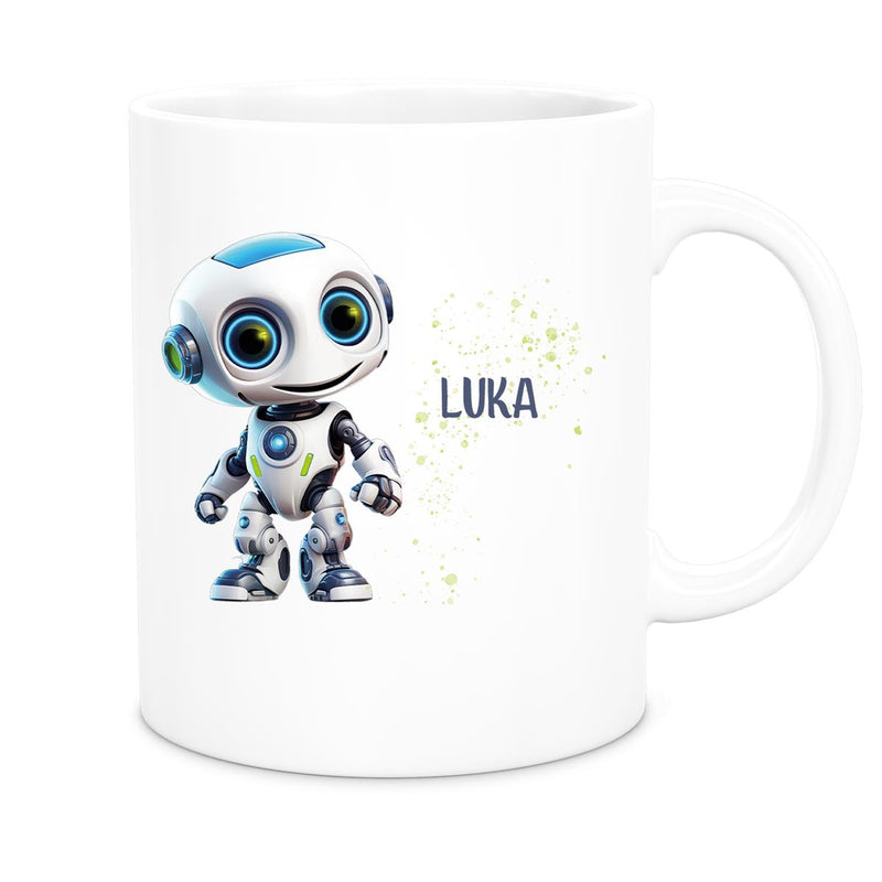 Tasse Wunschname Roboter 1 Keramik Kinderbecher versch. Farben