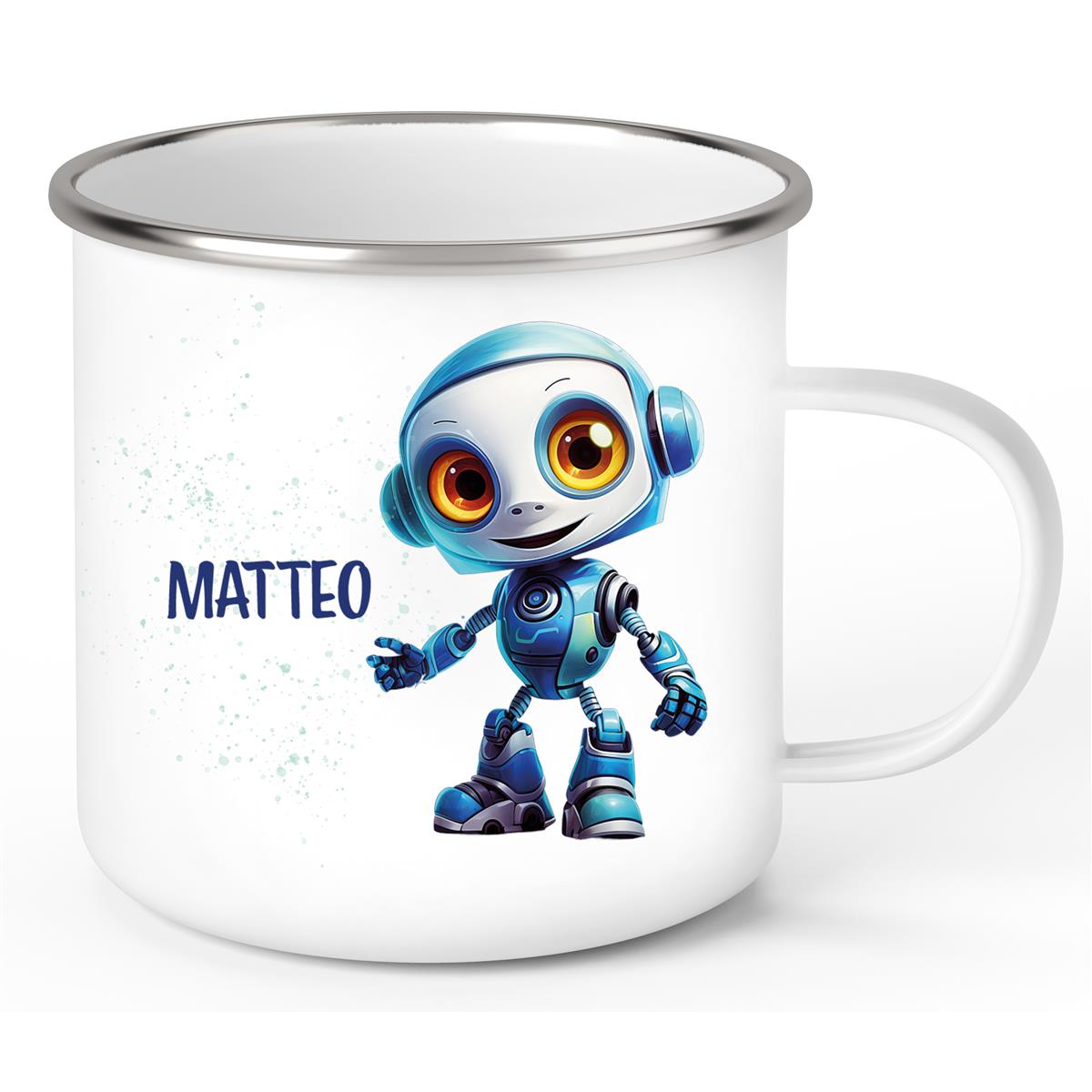 Tasse Wunschname Roboter 2 Emaille Kinderbecher