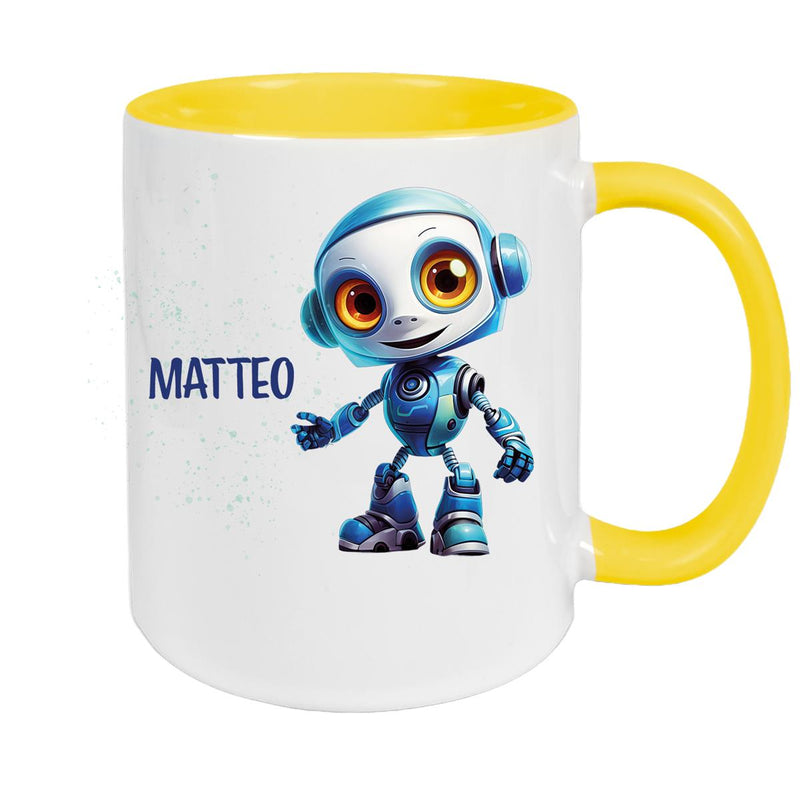 Tasse Wunschname Roboter 2 Keramik Kinderbecher versch. Farben