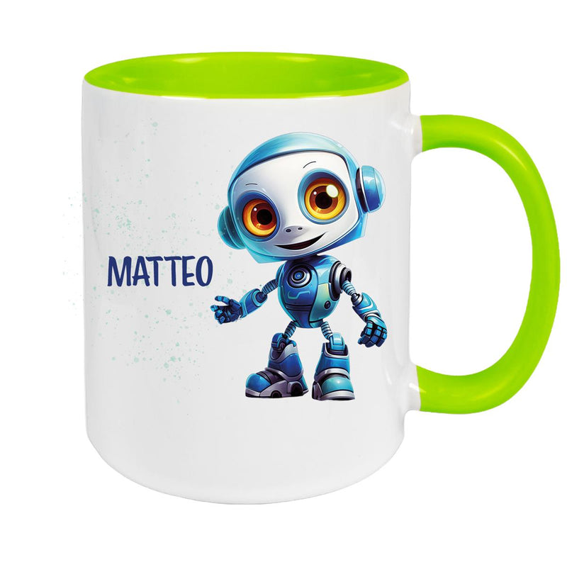 Tasse Wunschname Roboter 2 Keramik Kinderbecher versch. Farben