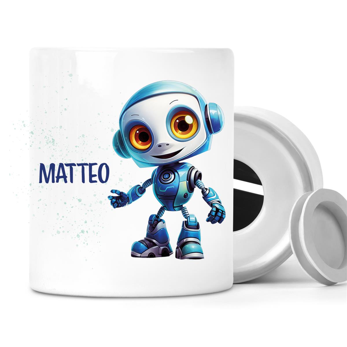 Spardose mit Wunschname Roboter 2 personalisiert