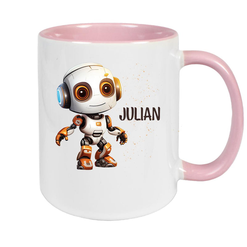 Tasse Wunschname Roboter 3 Keramik Kinderbecher versch. Farben