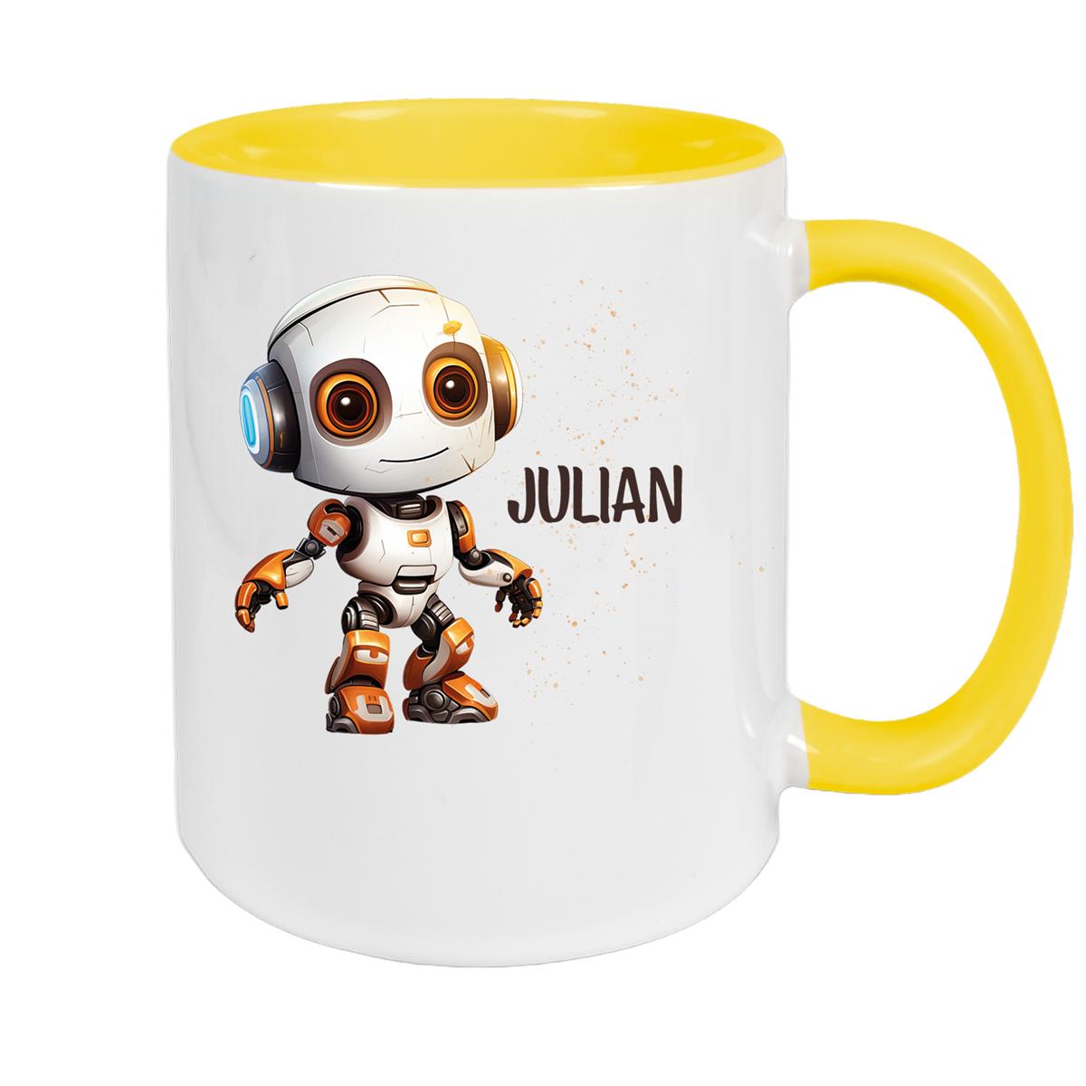 Tasse Wunschname Roboter 3 Keramik Kinderbecher versch. Farben
