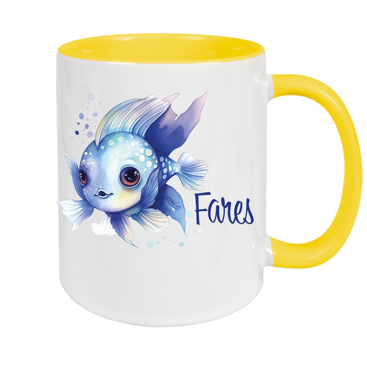 Tasse Wunschname Meerestiere-Fisch 2 Keramik Kinderbecher versch. Farben