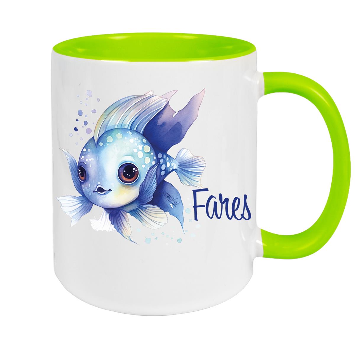 Tasse Wunschname Meerestiere-Fisch 2 Keramik Kinderbecher versch. Farben