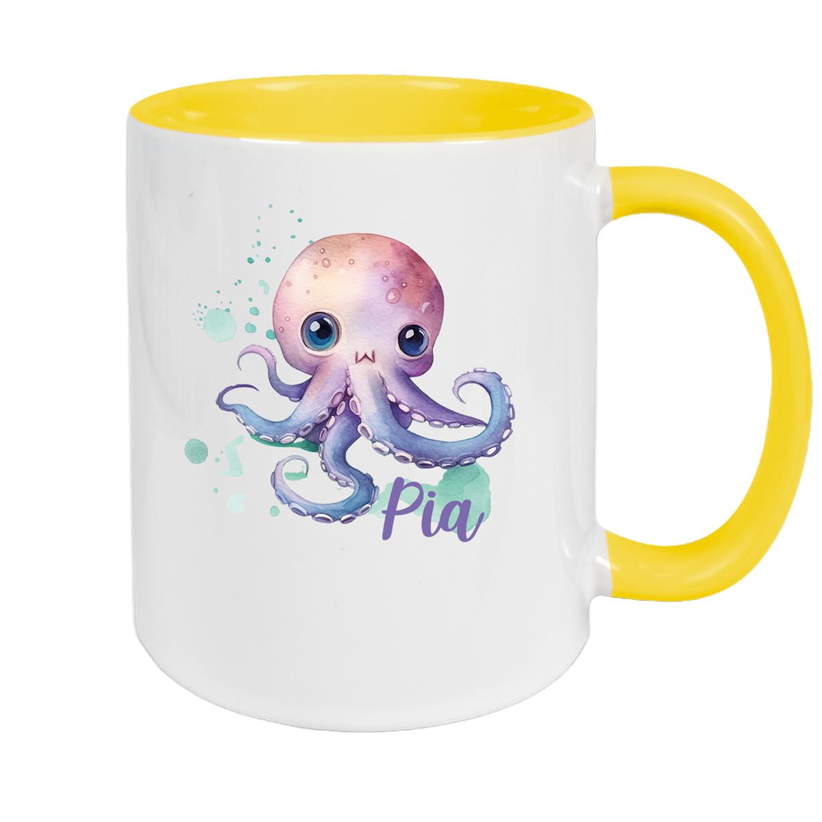 Mug with custom name, marine animals - octopus 1, ceramic children's mug, various colors