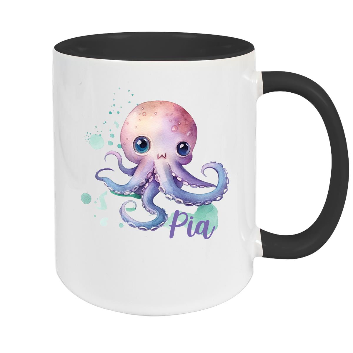 Mug with custom name, marine animals - octopus 1, ceramic children's mug, various colors