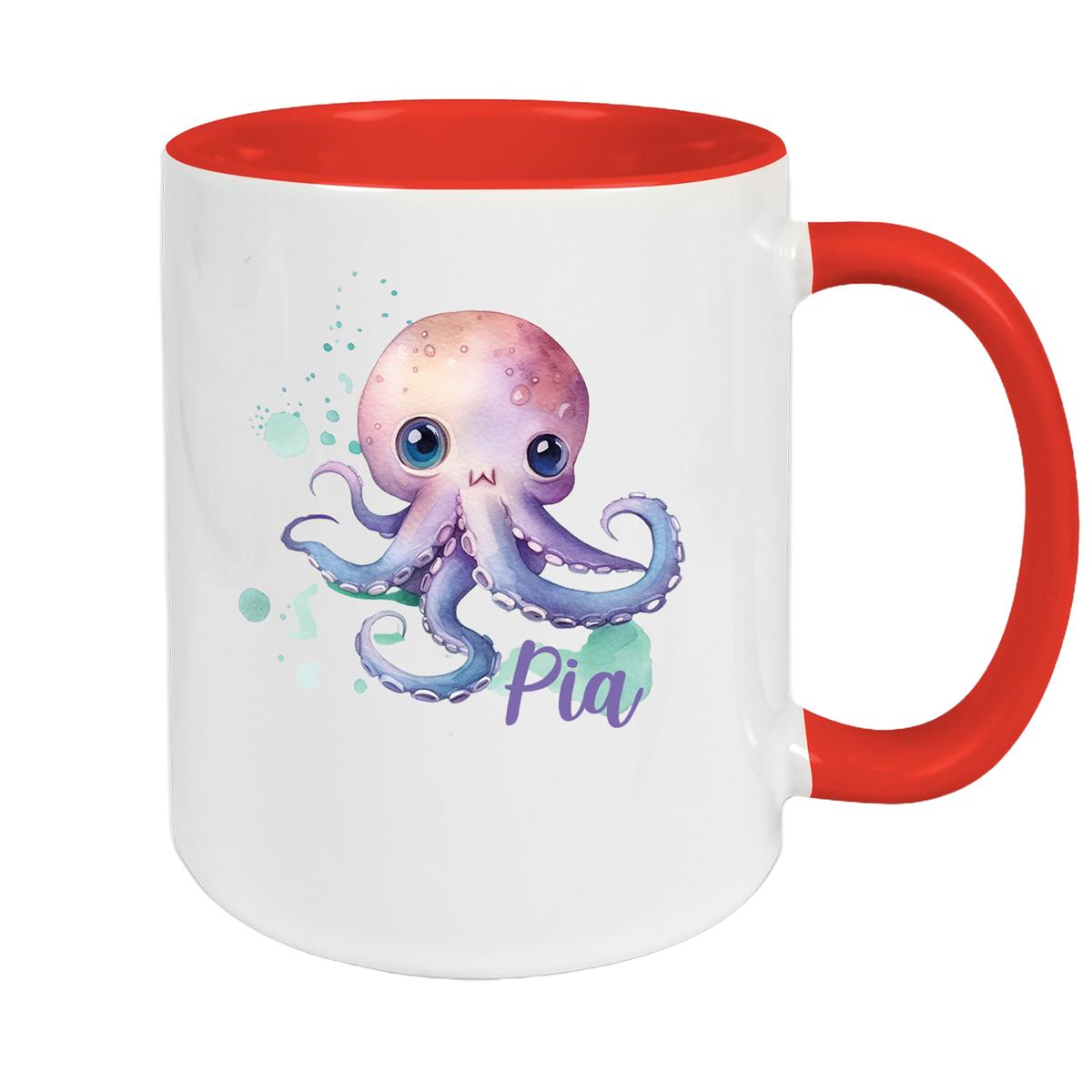 Mug with custom name, marine animals - octopus 1, ceramic children's mug, various colors