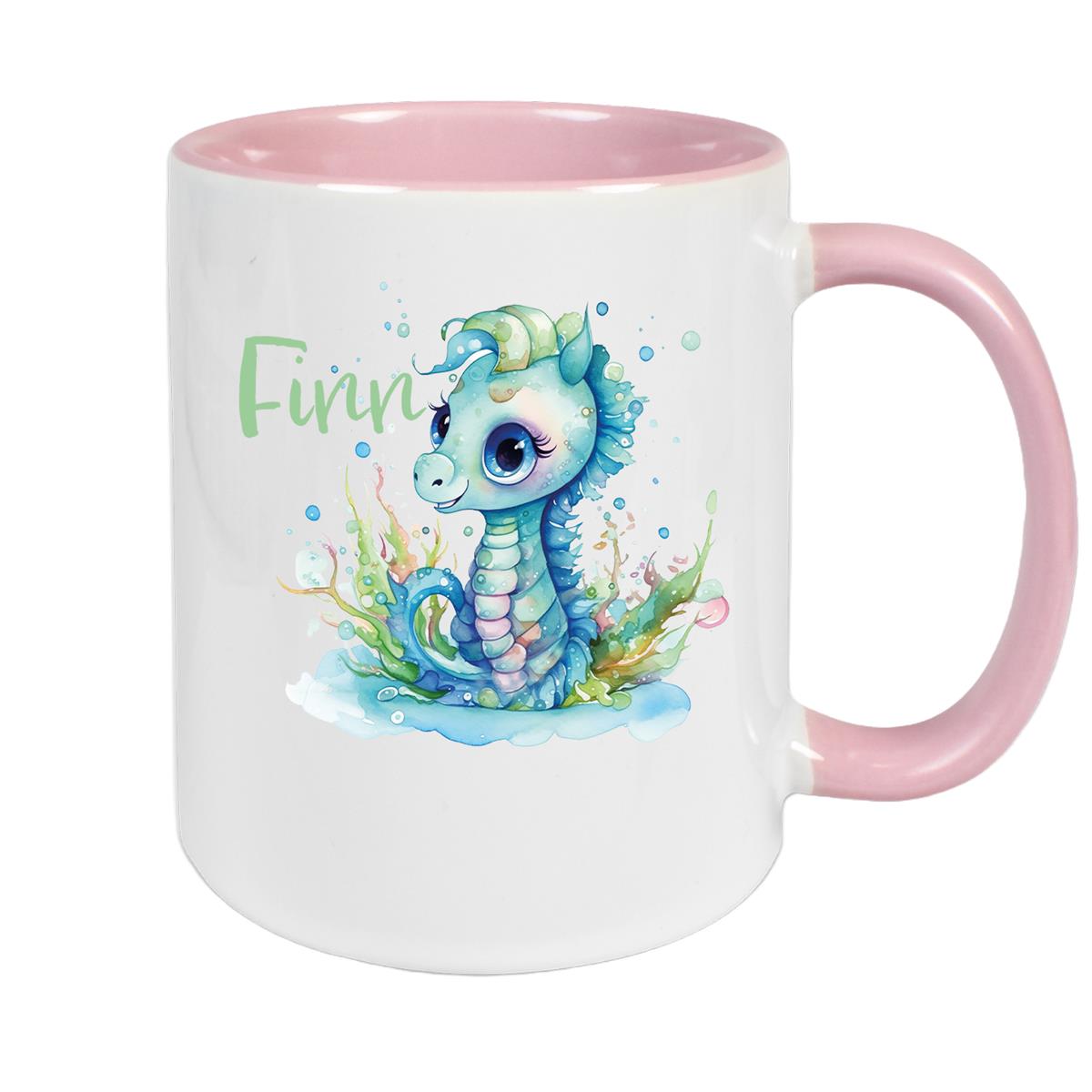 Tasse Wunschname Meerestiere-Seepferdchen 1 Keramik Kinderbecher versch. Farben