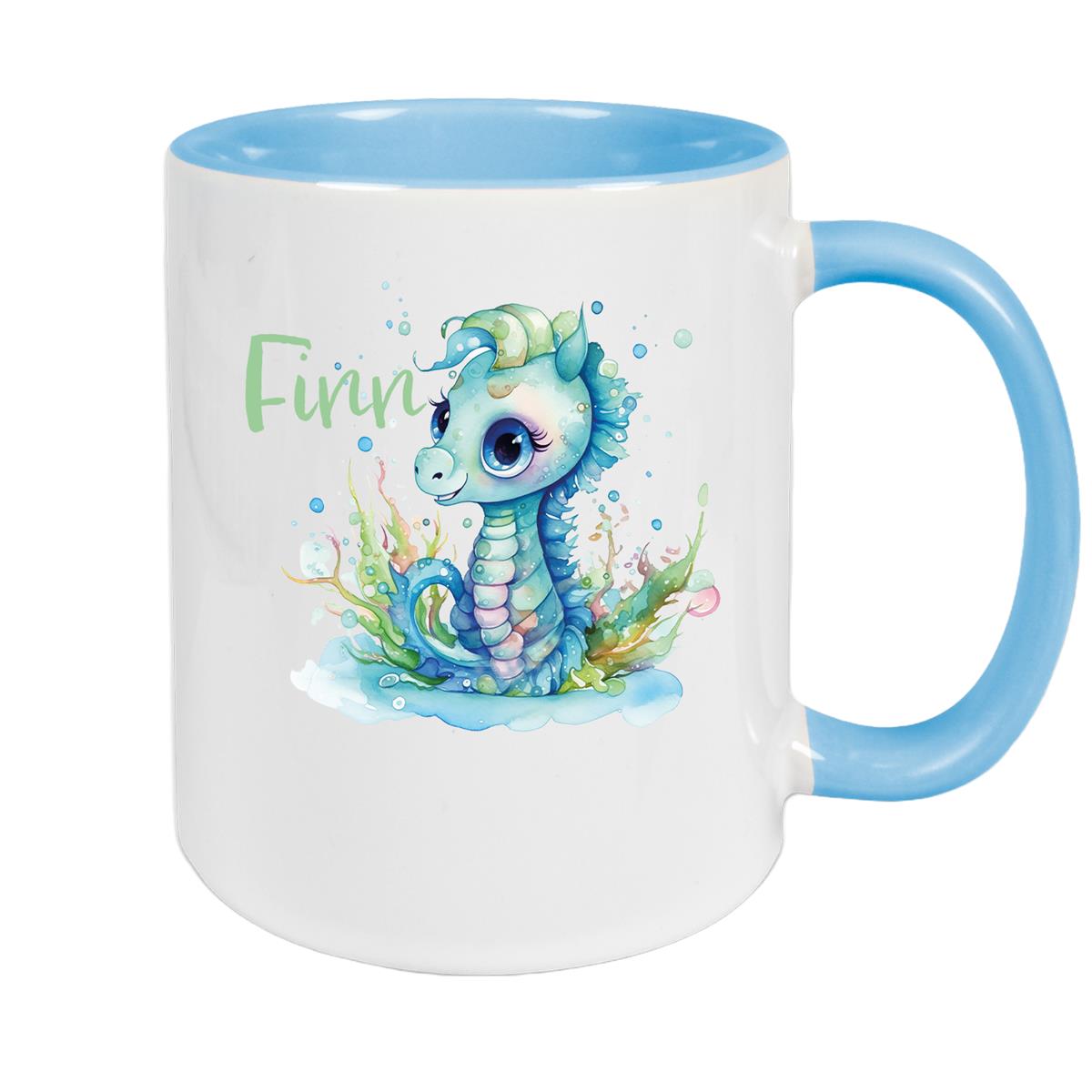 Tasse Wunschname Meerestiere-Seepferdchen 1 Keramik Kinderbecher versch. Farben