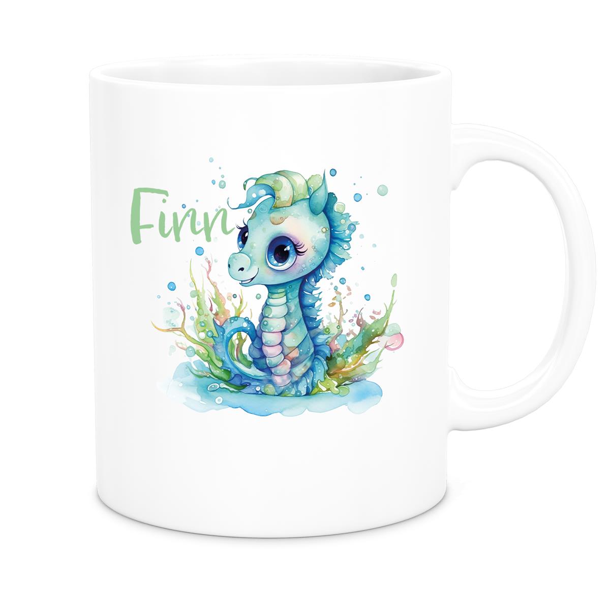 Tasse Wunschname Meerestiere-Seepferdchen 1 Keramik Kinderbecher versch. Farben