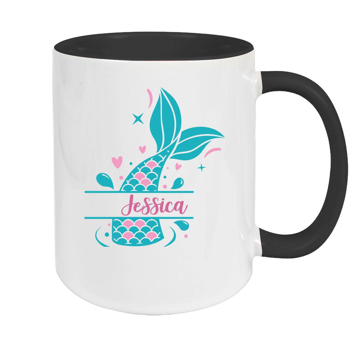 Tasse Meerjungfrau-Flosse 1 Wunschname Keramik Kinderbecher personalisiert versch. Farben