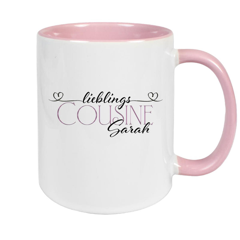 Tasse Wunschname Lieblings-Cousine 1 personalisiert Keramik Becher versch. Farben
