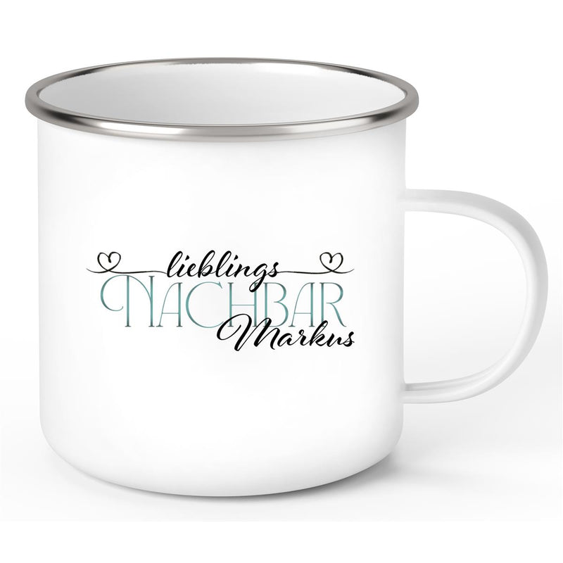 Tasse Wunschname Lieblings-Nachbar 1 Emaille personalisiert
