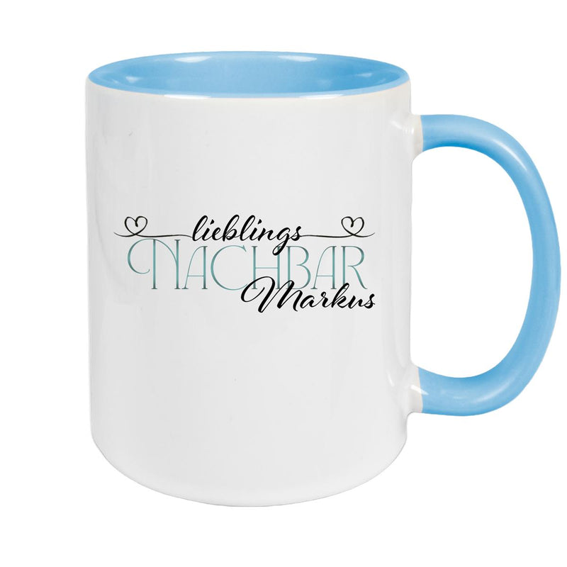 Tasse Wunschname Lieblings-Nachbar 1 personalisiert Keramik Becher versch. Farben
