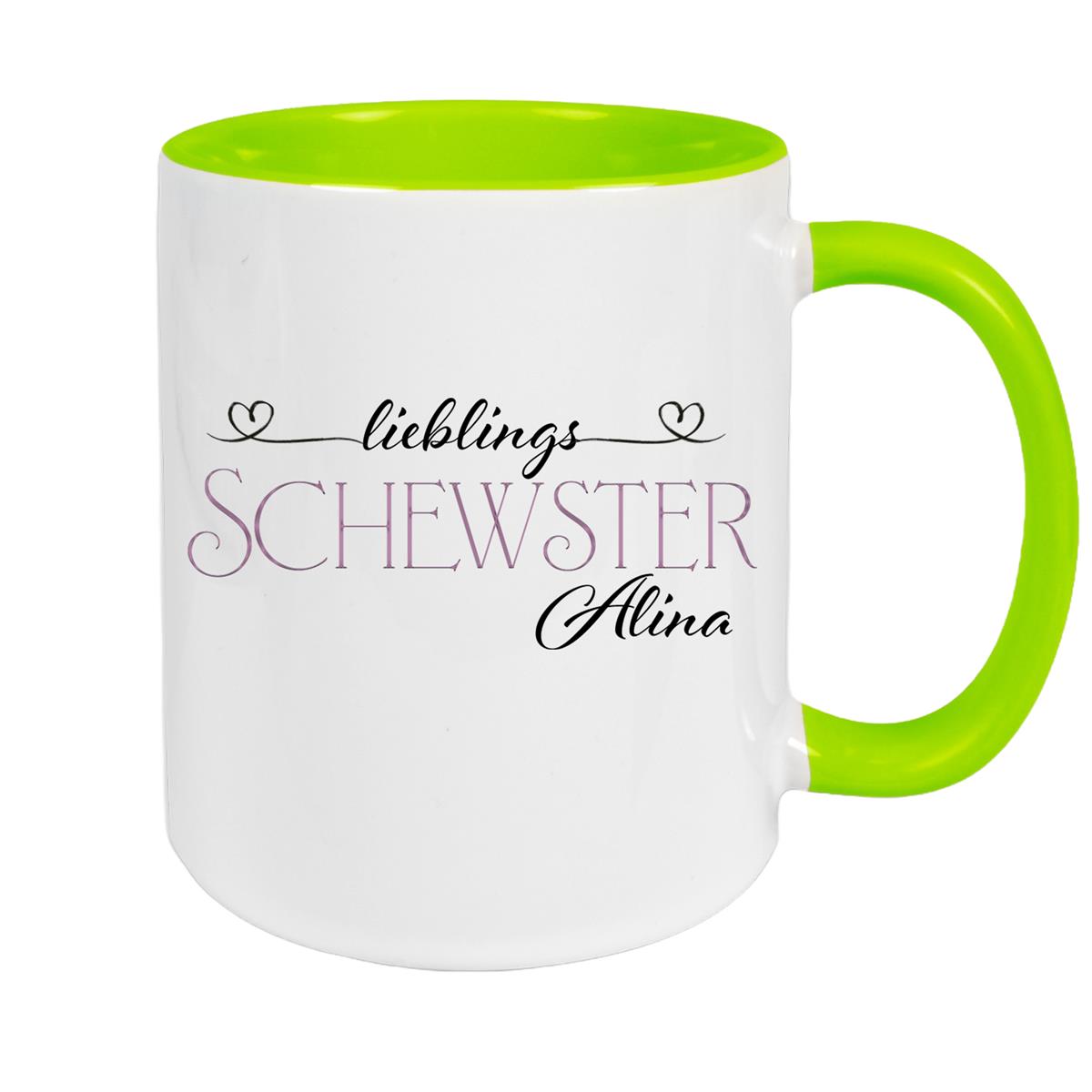 Tasse Wunschname Lieblings-Schwester 1 personalisiert Keramik Becher versch. Farben