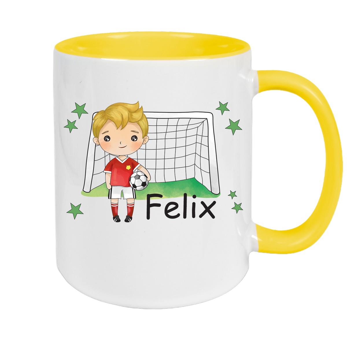 Tasse Fußball 1 Wunschname Keramik Kinderbecher personalisiert versch. Farben