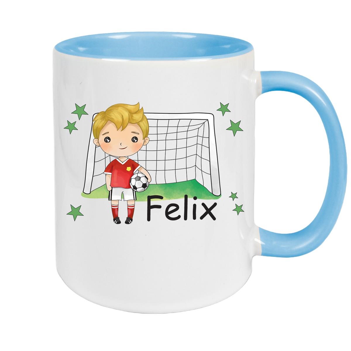 Tasse Fußball 1 Wunschname Keramik Kinderbecher personalisiert versch. Farben