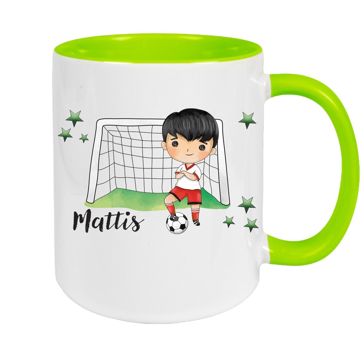 Tasse Fußball 2 Wunschname Keramik Kinderbecher personalisiert versch. Farben