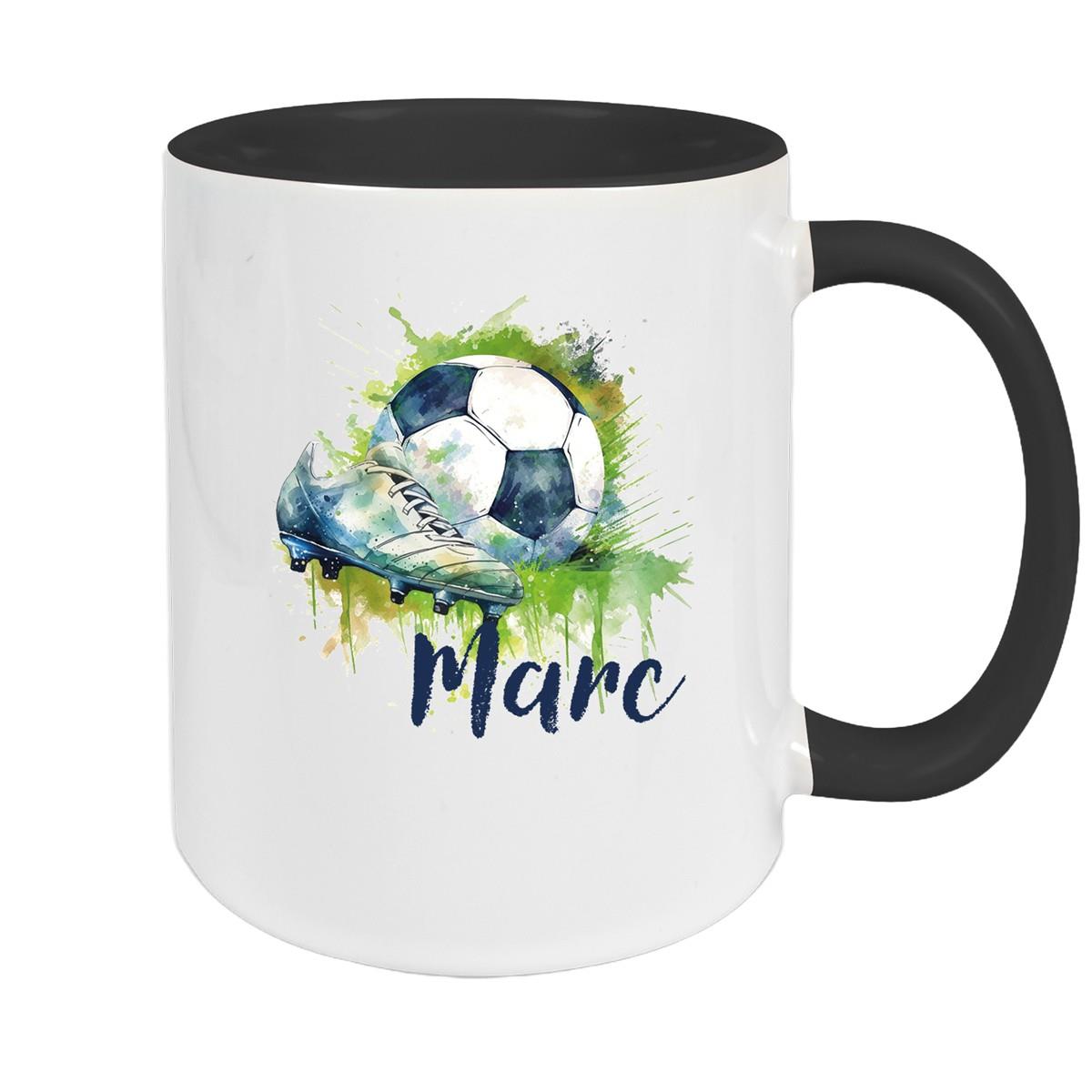Tasse Fußball 4 Wunschname Keramik Kinderbecher personalisiert versch. Farben