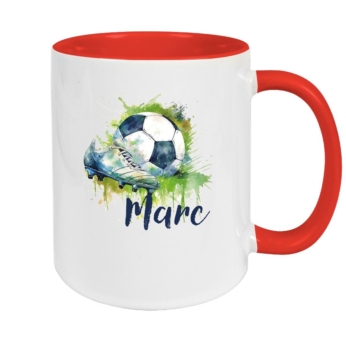 Tasse Fußball 4 Wunschname Keramik Kinderbecher personalisiert versch. Farben