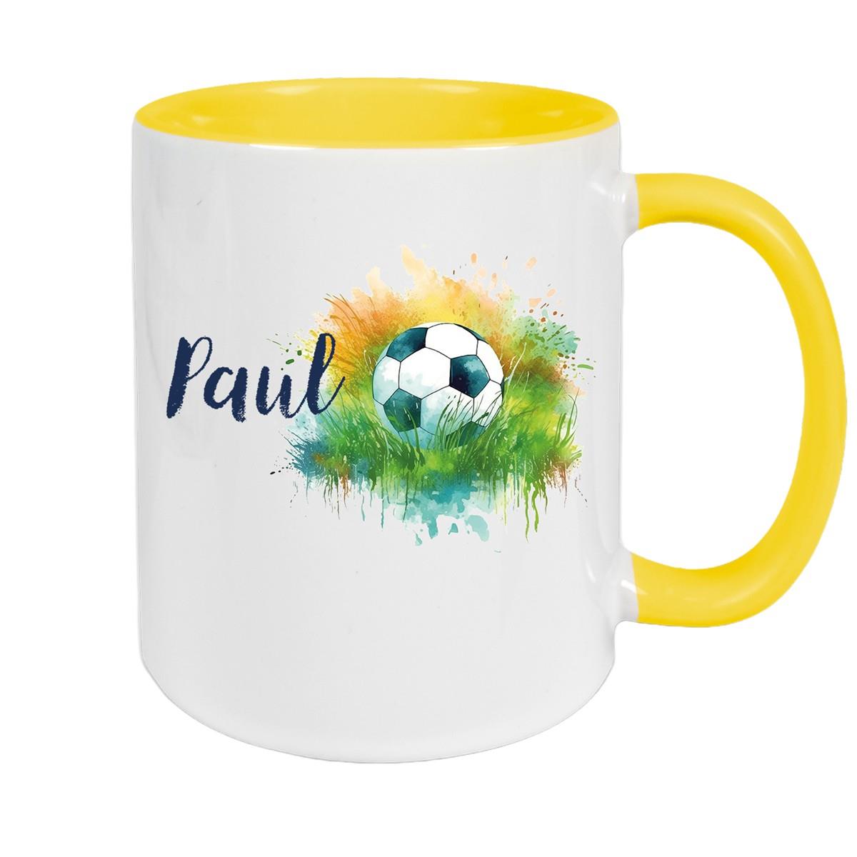 Tasse Fußball 5 Wunschname Keramik Kinderbecher personalisiert versch. Farben