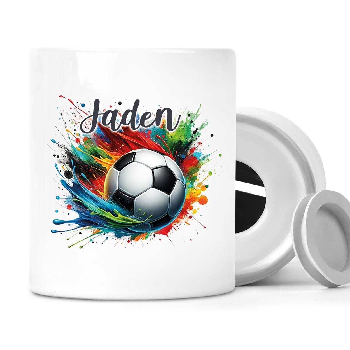 Spardose mit Wunschname Fußball 11 personalisiert
