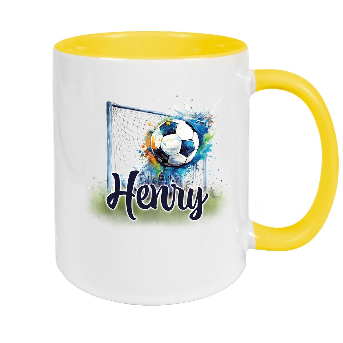 Personalized Ceramic Children's Mug with Custom Name, Soccer Design, 13 Different Colors