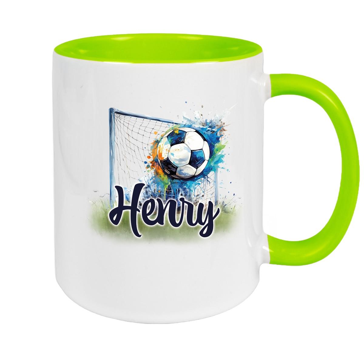Personalized Ceramic Children's Mug with Custom Name, Soccer Design, 13 Different Colors