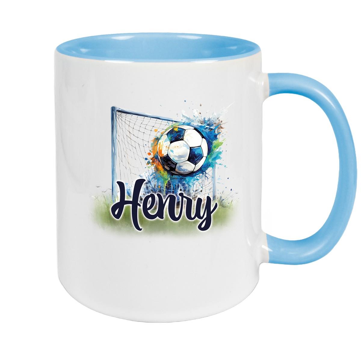 Personalized Ceramic Children's Mug with Custom Name, Soccer Design, 13 Different Colors