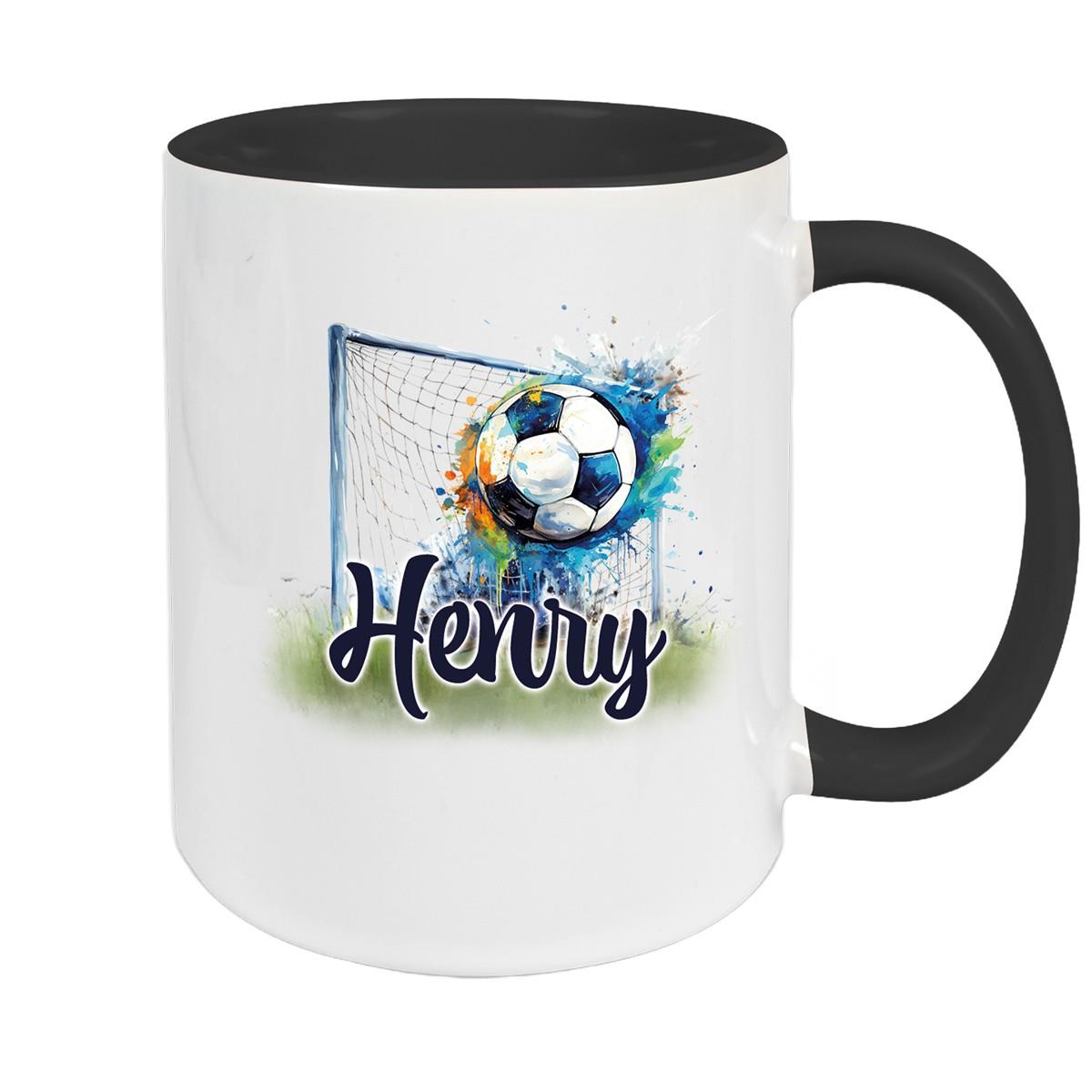 Personalized Ceramic Children's Mug with Custom Name, Soccer Design, 13 Different Colors