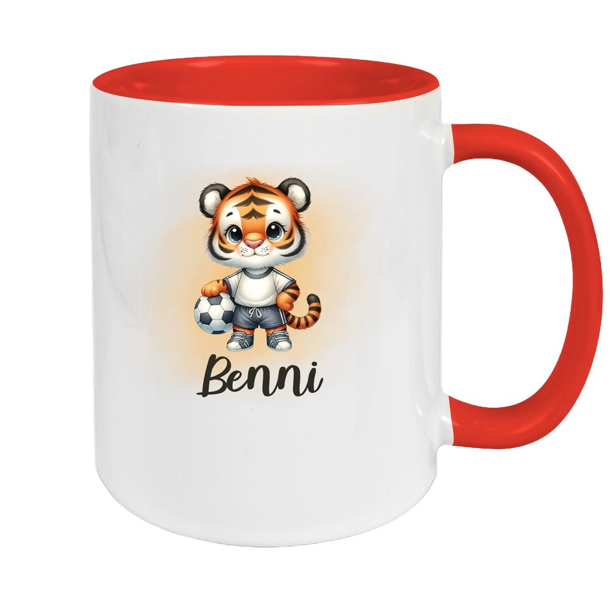 Mug with Desired Name, Soccer 16, Personalized, Tiger Ceramic Kids' Mug, various colors
