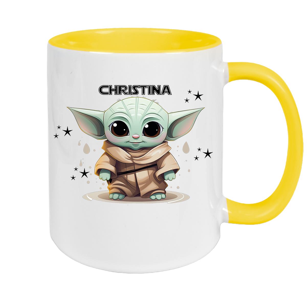 Tasse Wunschname Baby-Yoda 3 Keramik Kinderbecher personalisiert versch. Farben