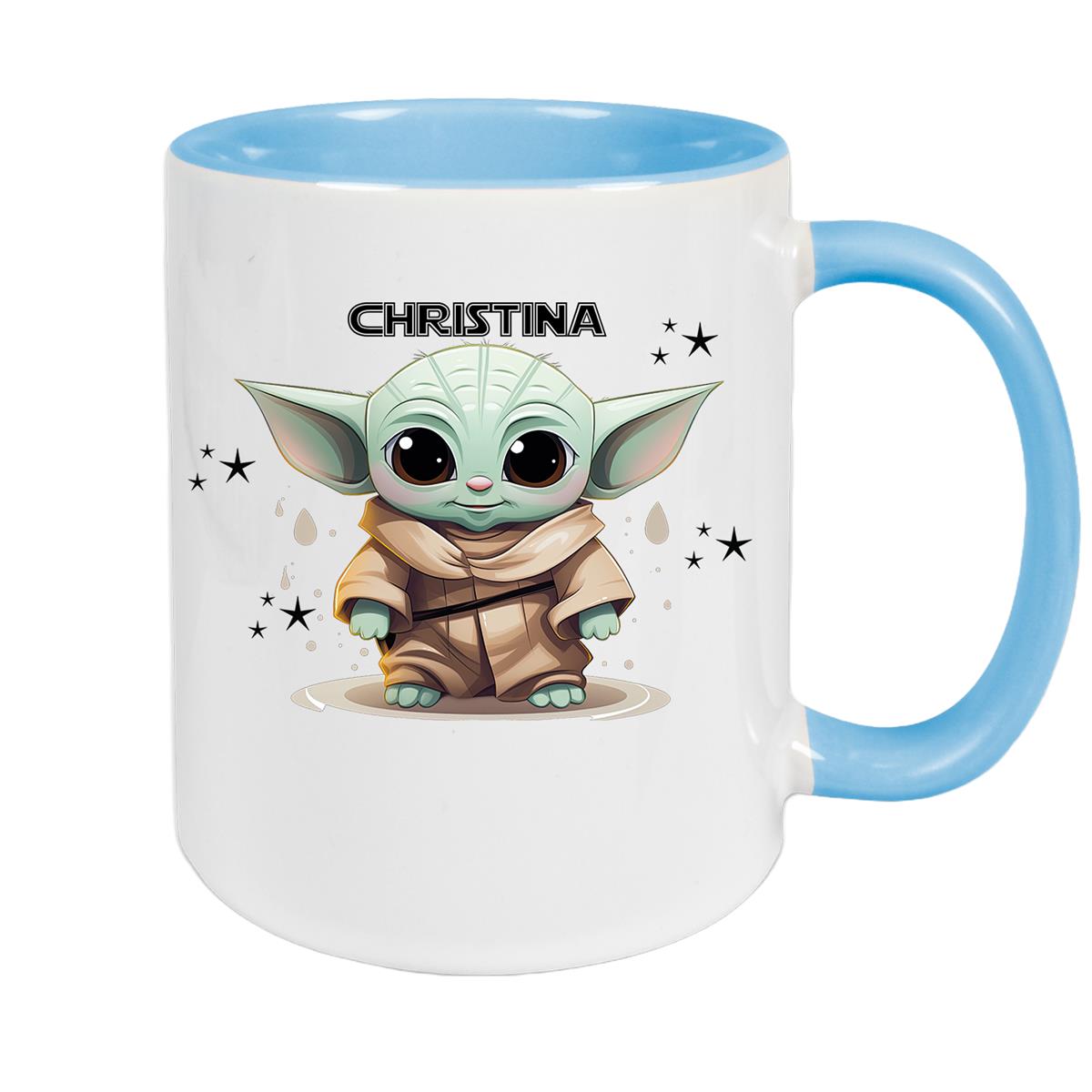 Tasse Wunschname Baby-Yoda 3 Keramik Kinderbecher personalisiert versch. Farben