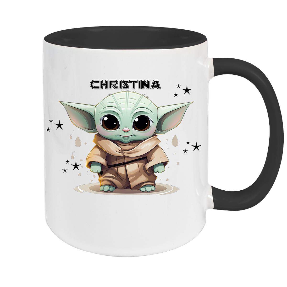 Tasse Wunschname Baby-Yoda 3 Keramik Kinderbecher personalisiert versch. Farben