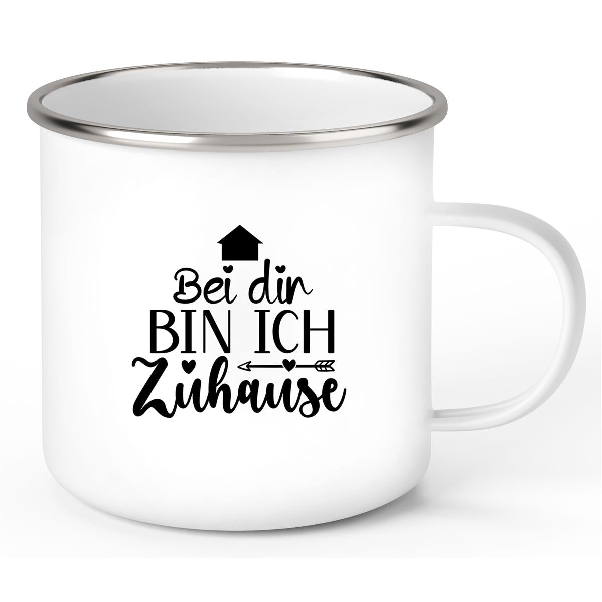 Tasse Liebe - Spruch "Bei dir bin ich zu Hause" Valentinstag Wunschnamen Emaille personalisiert