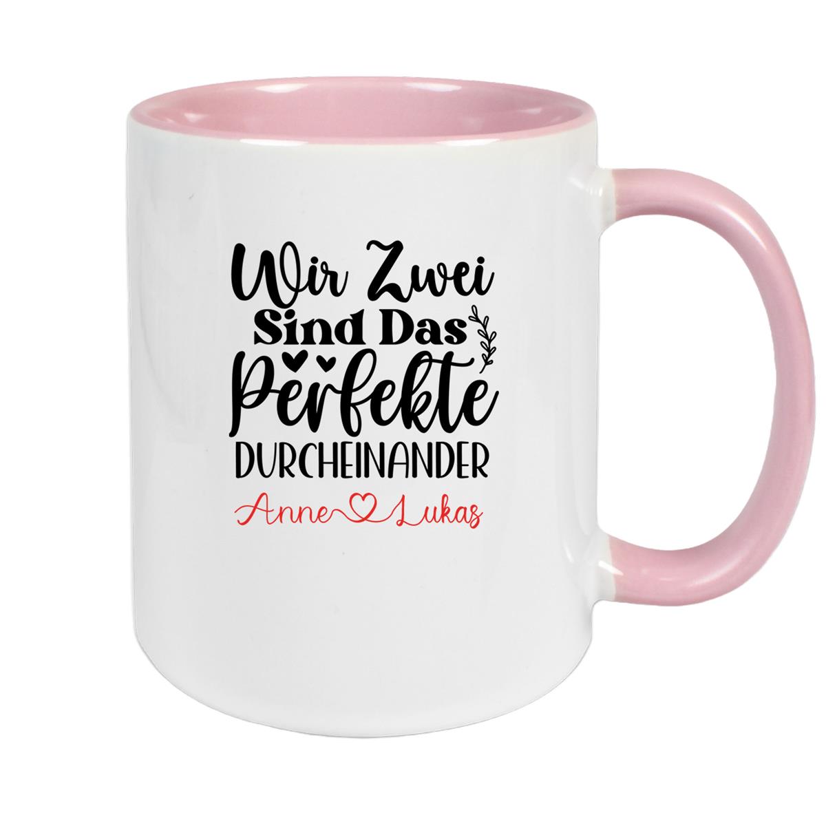 Tasse Liebe - "Wir Zwei sind das perfekte Durcheinander" Valentinstag Wunschnamen Keramik personalisiert versch. Farben