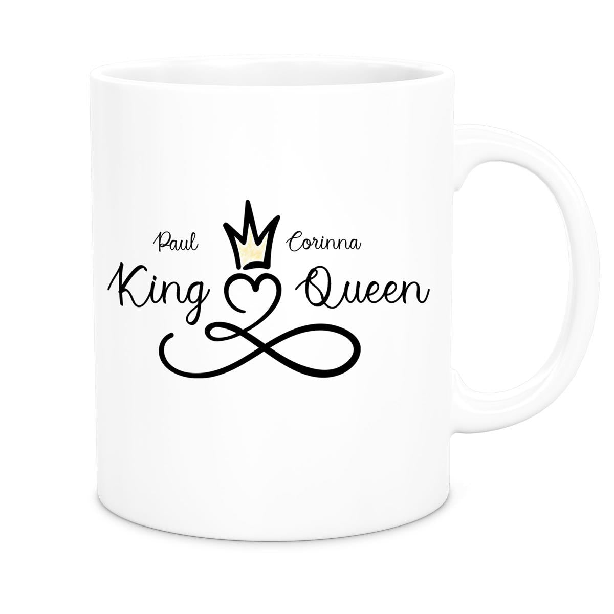 Tasse Liebe - Spruch "King & Queen" Valentinstag Wunschnamen Keramik personalisiert versch. Farben