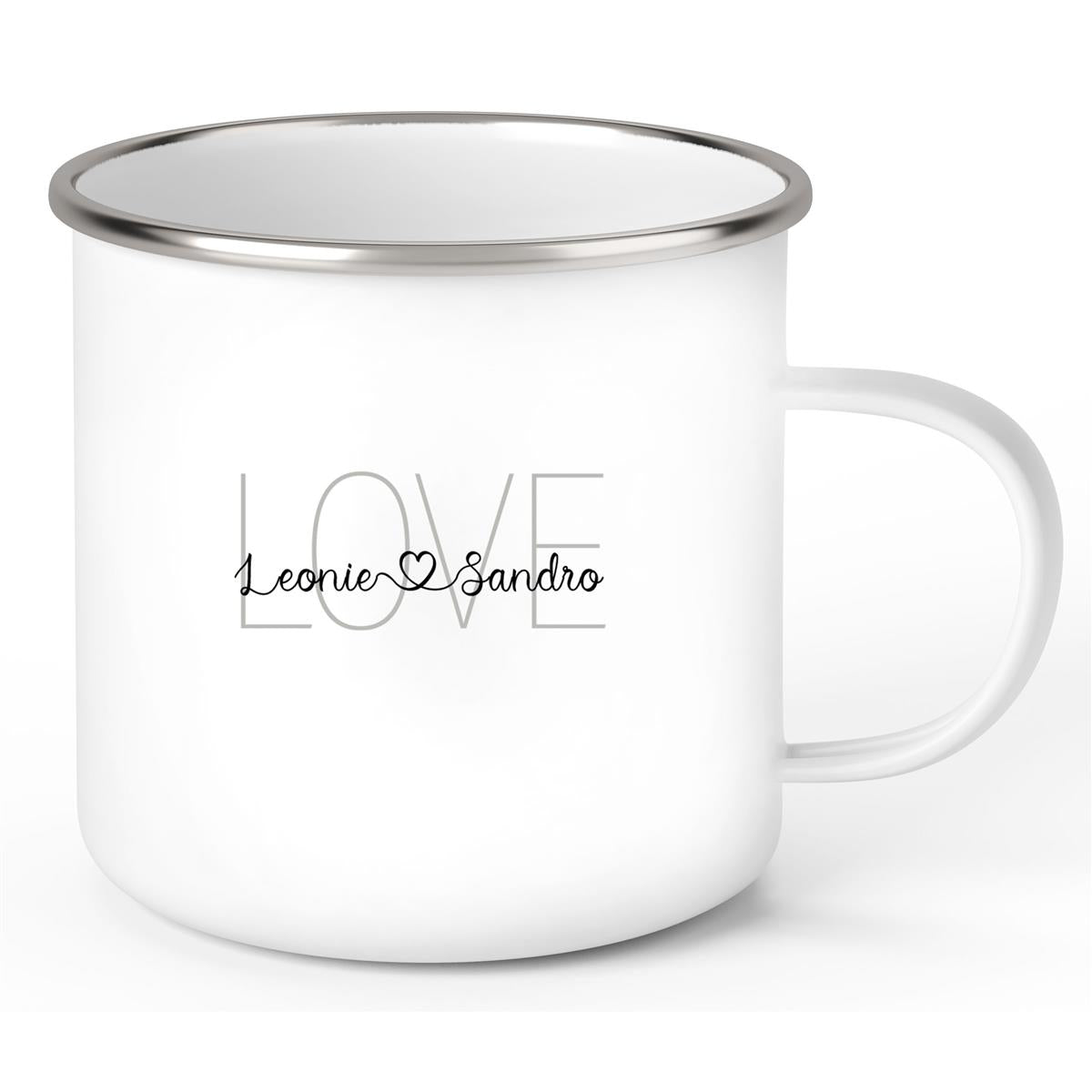 Tasse Liebe - Spruch "LOVE" Valentinstag Wunschnamen Emaille personalisiert