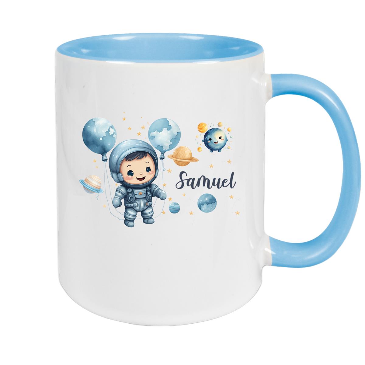Tasse Kinder Astronaut 1 Wunschname Keramik Kinderbecher personalisiert versch. Farben