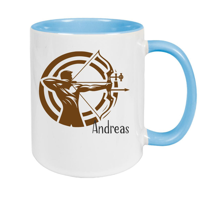 Tasse Bogenschütze 2 Wunschname Keramik personalisiert versch. Farben