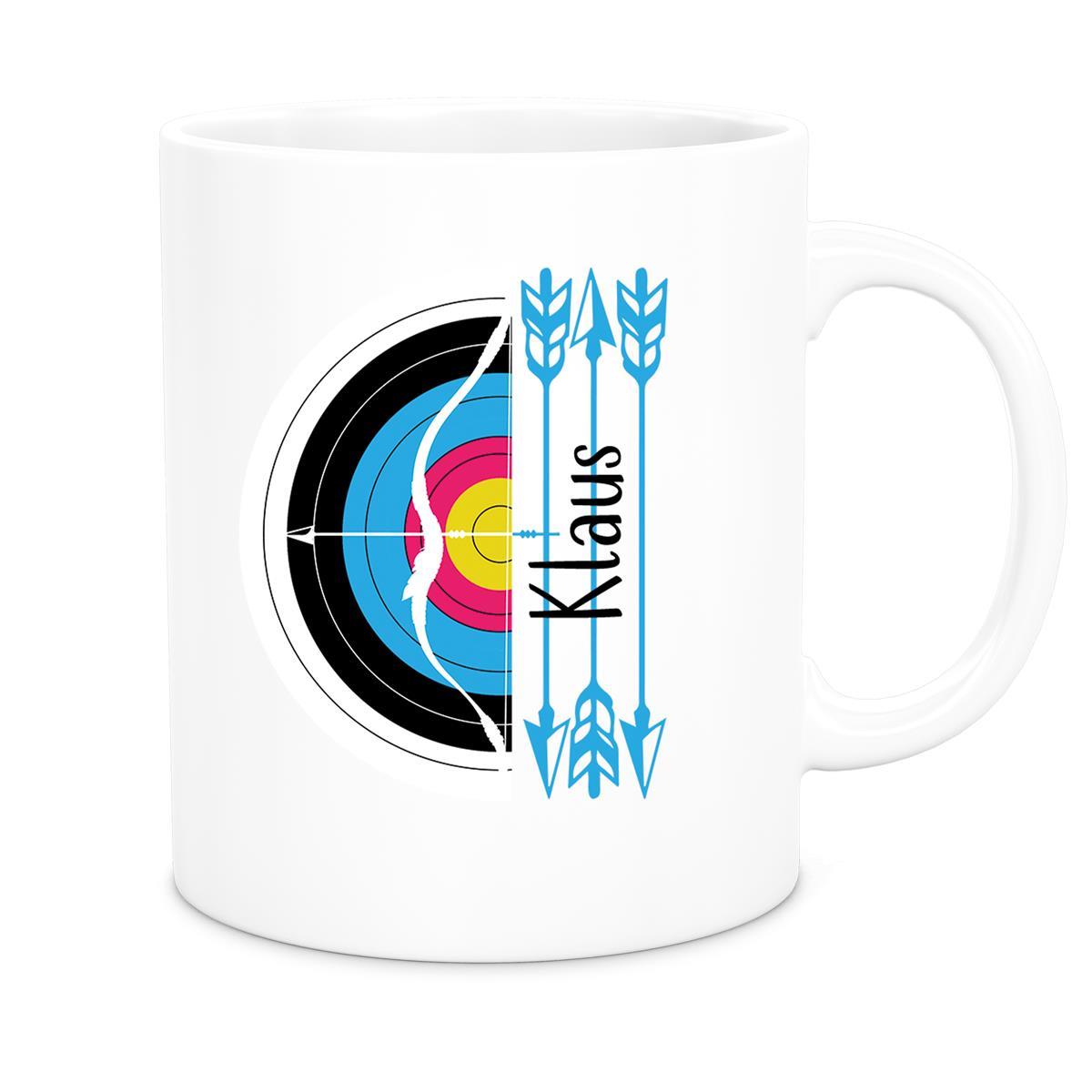 Tasse Bogenschütze 5 Wunschname Keramik personalisiert versch. Farben