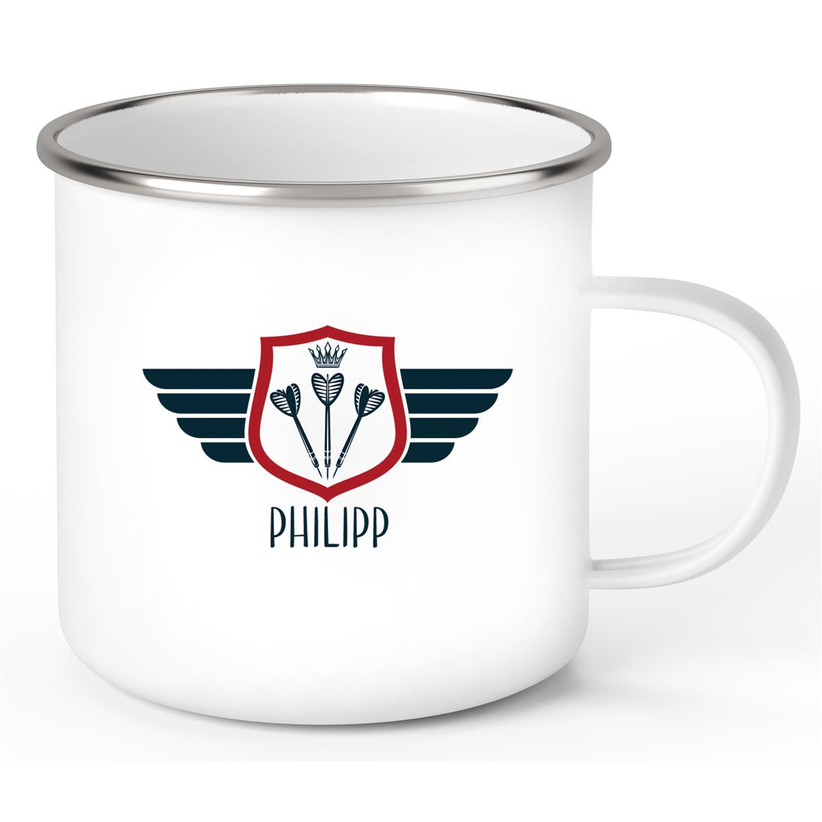 Tasse Dart 2 Wunschname Emaille Kinderbecher personalisiert