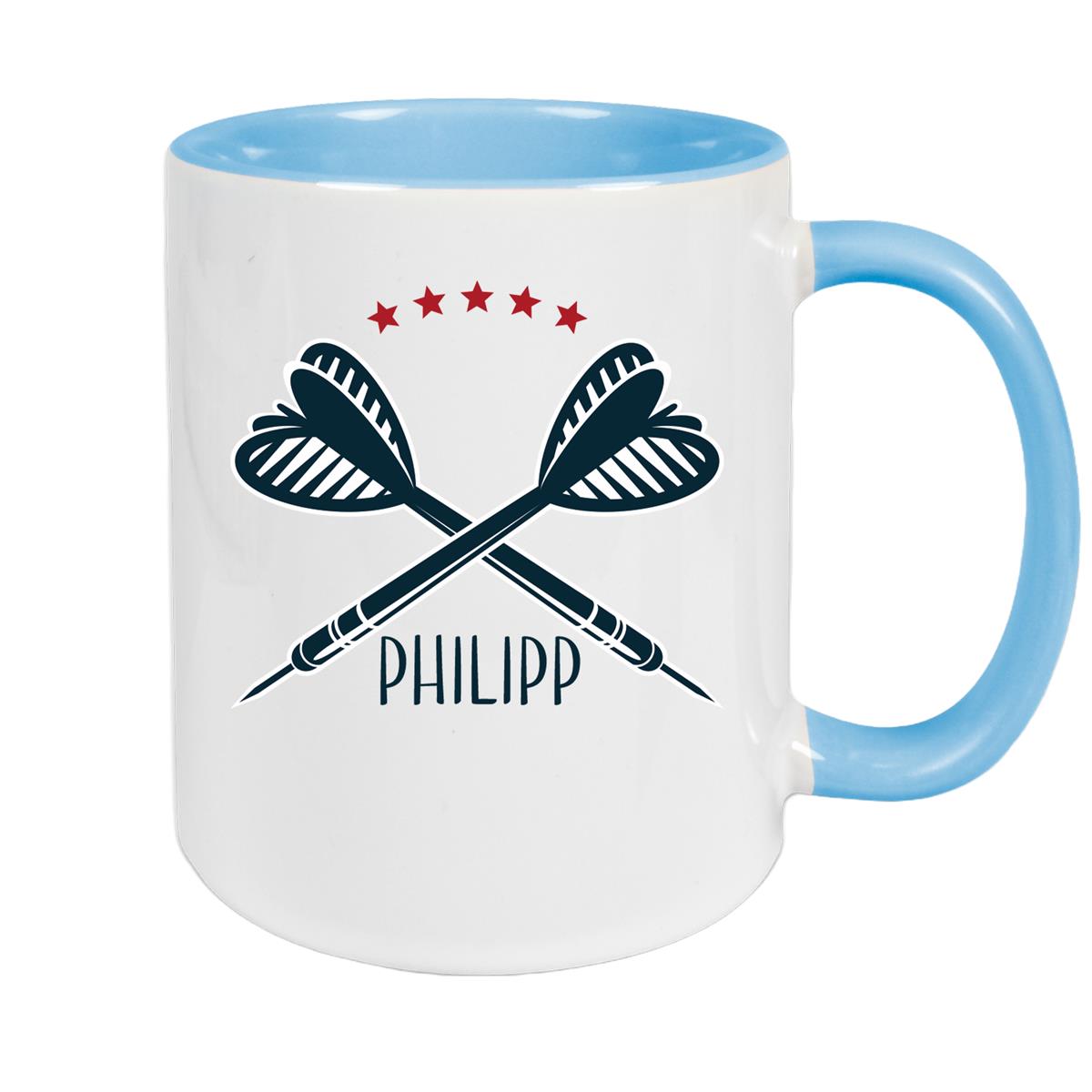 Tasse Dart 3 Wunschname Keramik Kinderbecher personalisiert versch. Farben