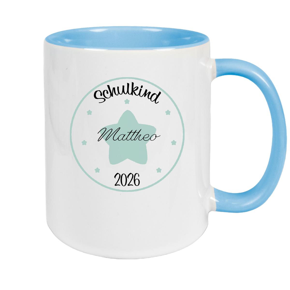 Tasse Schulkind 01 Wunschname Keramik Kinderbecher Personalisiert versch. Farben