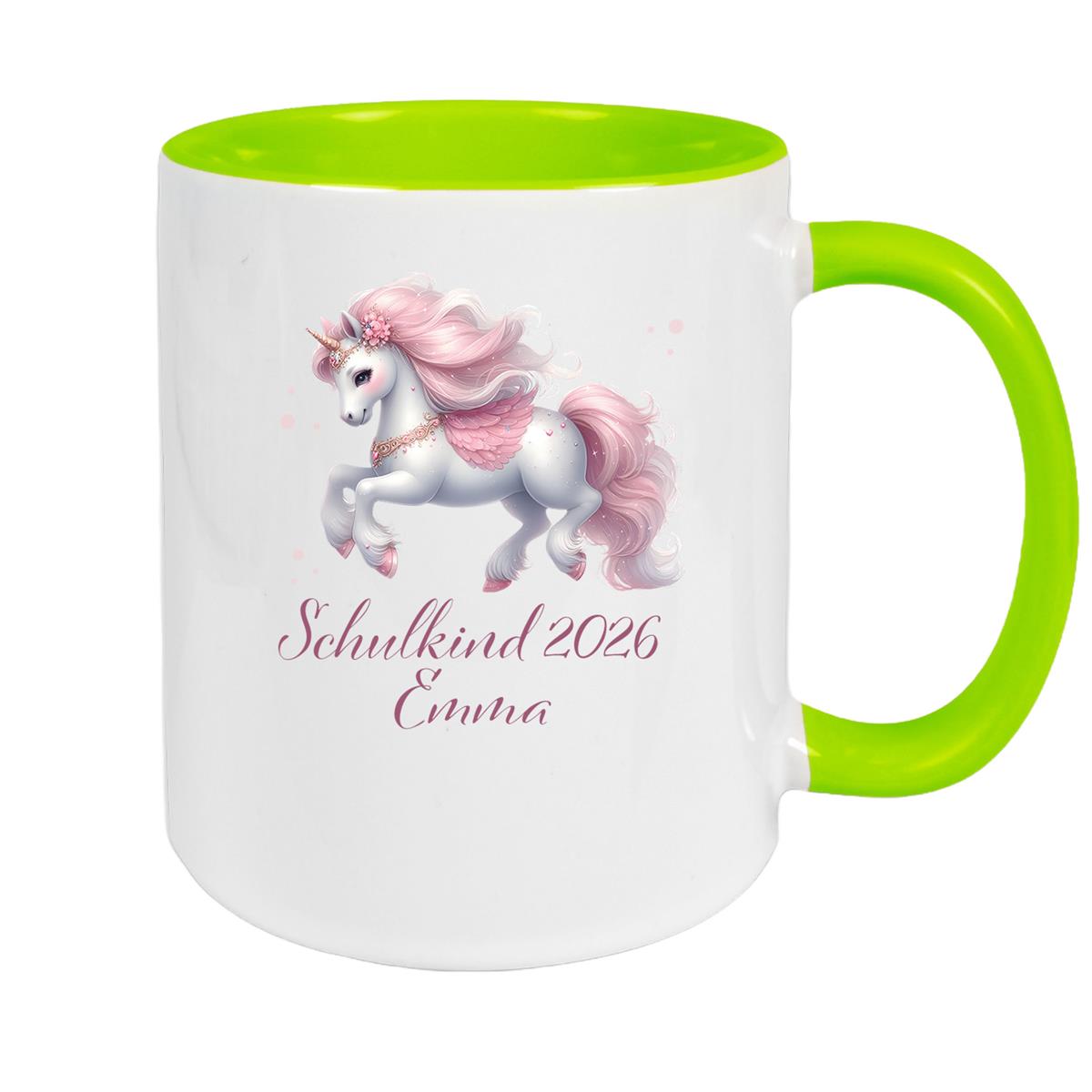 Tasse Schulkind 03 Wunschname Einhorn Keramik Kinderbecher Personalisiert versch. Farben