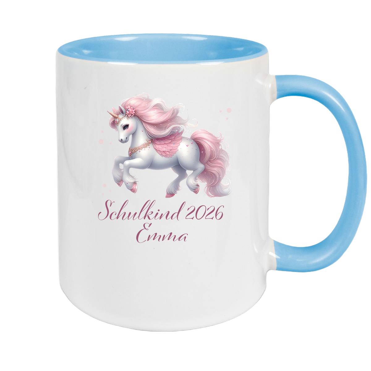 Tasse Schulkind 03 Wunschname Einhorn Keramik Kinderbecher Personalisiert versch. Farben