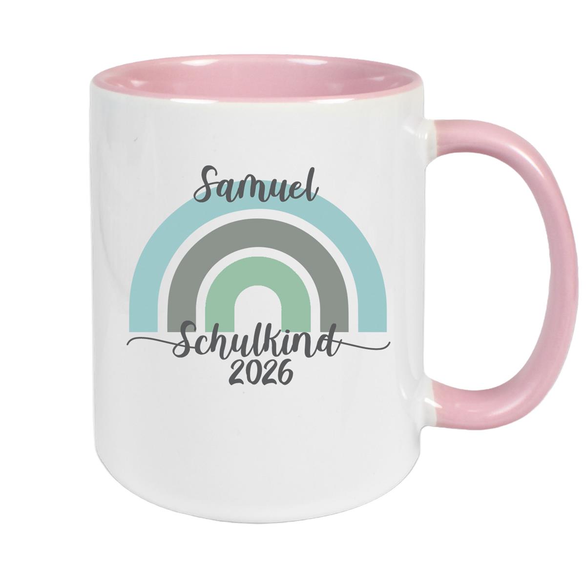 Tasse Schulkind 05 Wunschname Rainbow Keramik Kinderbecher Personalisiert versch. Farben