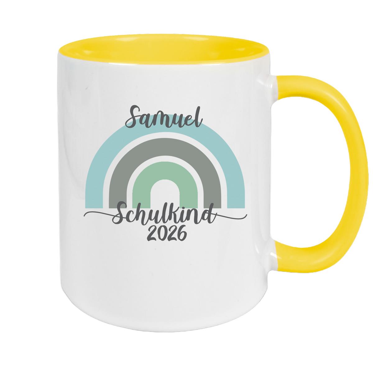 Tasse Schulkind 05 Wunschname Rainbow Keramik Kinderbecher Personalisiert versch. Farben